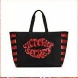 Victoria's secret red black sequins tote bag lips